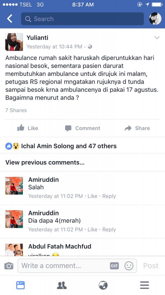 Sadis….!! Pasien Batal Dirujuk Hanya Karena Mobil Ambulance Digunakan Di Perayaan HUT RI Ke 72
