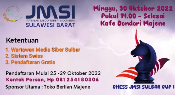 Jalin Silaturahmi, JMSI Sulbar Akan Gelar Turnamen Catur Khusus Wartawan Media Siber