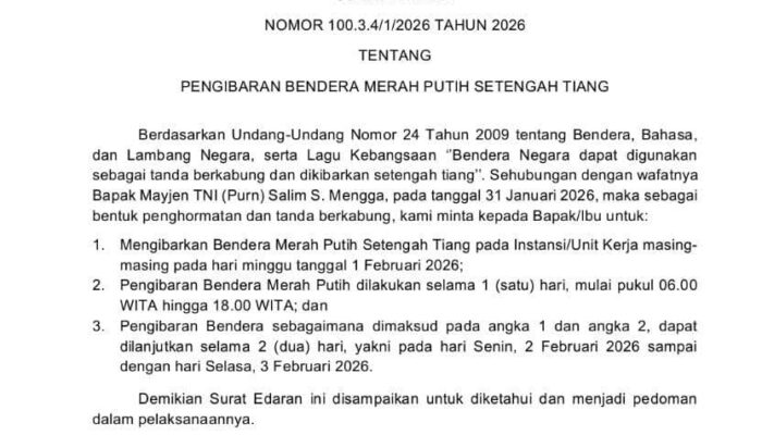Sulbar Berkabung : Gubernur SDK Instruksikan Pengibaran Bendera Setengah Tiang Selama Tiga Hari